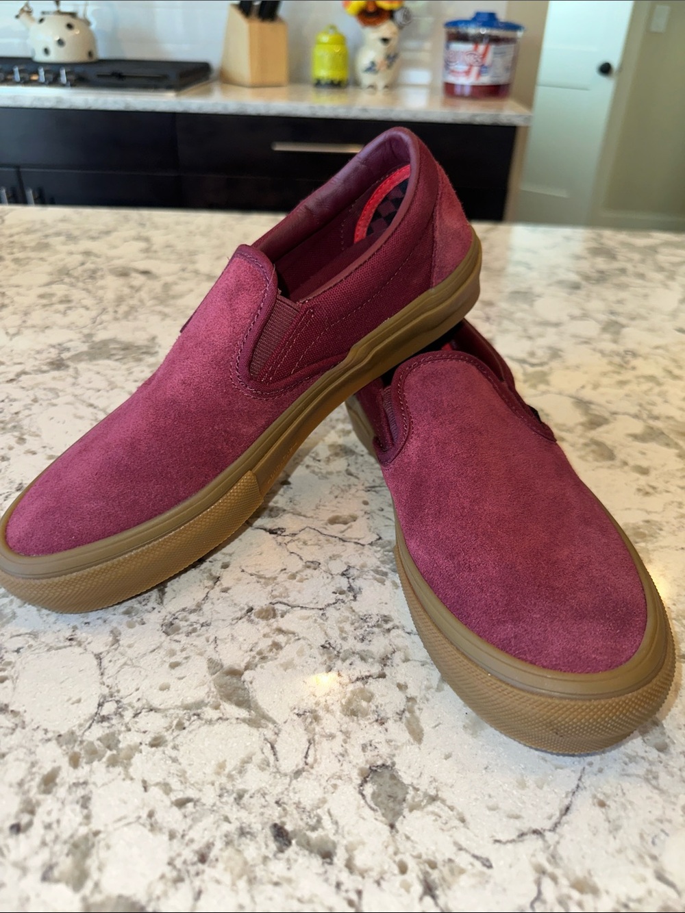 Vans Slip-On Suede Sneakers in Burgundy with Gum Sole.  Womens Size 8.5